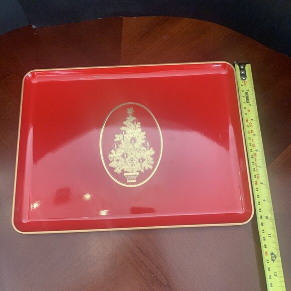 Otagiri Lacquerware Christmas Trays Set of 2  Japan Gold Trim MCM 14” X 10” - Picture 8 of 8